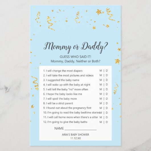 Gold Celebration on Blue MMammie or Dad Game Flyer (Voorkant)