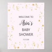 Gold Celebration on Pink Baby shower Welcome Sign Poster (Voorkant)