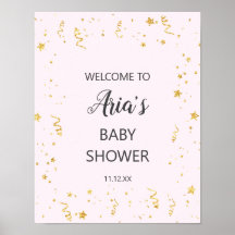 Gold Celebration on Pink Baby shower Welcome Sign