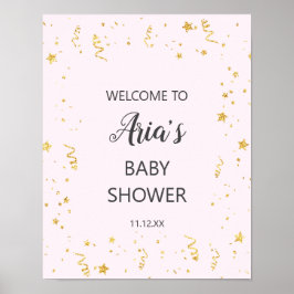 Gold Celebration on Pink Baby shower Welcome Sign Poster