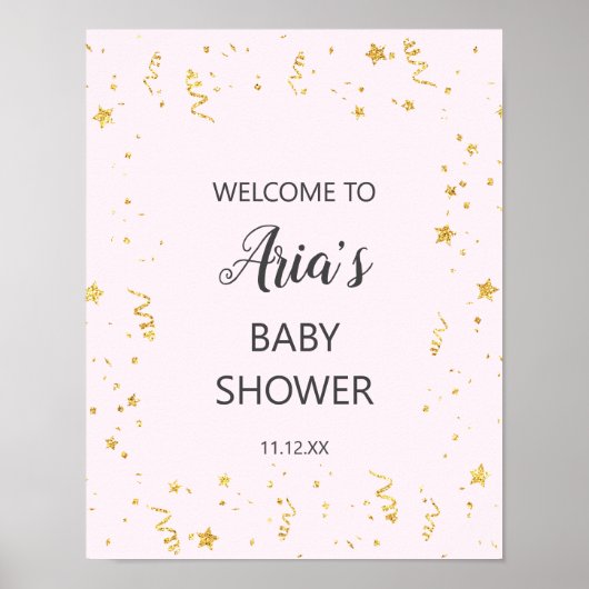 Gold Celebration on Pink Baby shower Welcome Sign Poster (Voorkant)