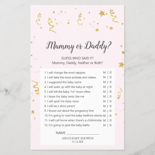 Gold Celebration on Pink Mummy or Dad Game Flyer (Voorkant)