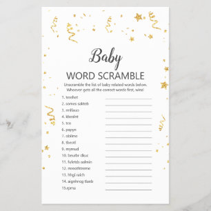 Gold Celebration Shower Baby Word Scramble GB Flyer