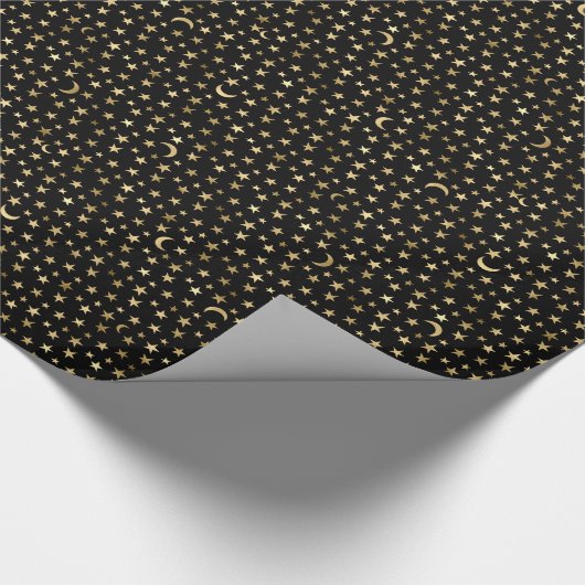 Gold Celestial Moon en sterren Black Cadeaupapier (Hoek)