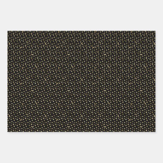 Gold Celestial Moon en sterren Black Inpakpapier Vel (Voorkant 3)