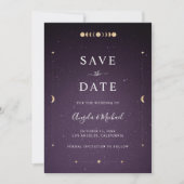 Gold Celestial Moon Paars Galaxy Universe Cosmic Save The Date (Voorkant)
