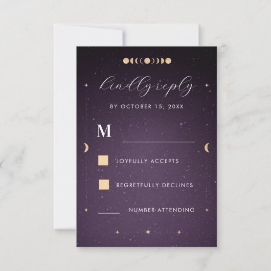 Gold Celestial Paars Galaxy Cosmic Wedding RSVP (Voorkant)