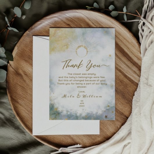 Gold Celestial Sky Waterverf Baby shower Bedankkaart