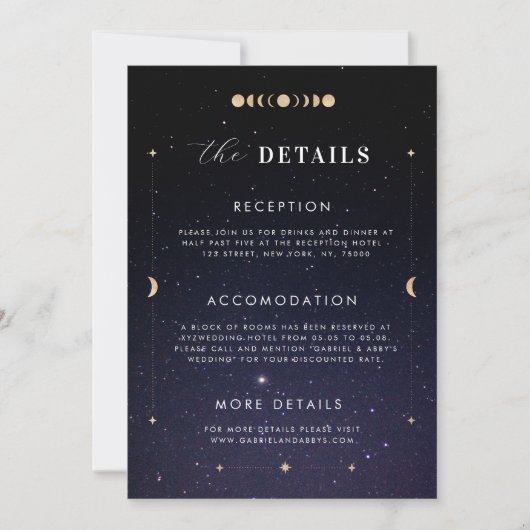 Gold Celestial Starry Moon Details Wedding Kaart (Voorkant)