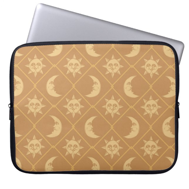 Gold Celestial Sun And Moon Laptop Sleeve (Voorkant)