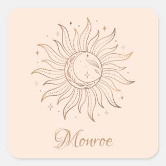 Gold Celestial Sun & Moon op Blush Vierkante Sticker