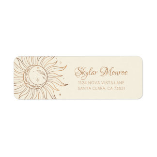 Gold Celestial Sun & Moon op Ivory Return-adres Etiket