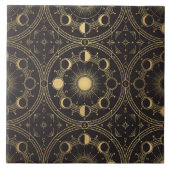 Gold Celestial Sun Moon Phases Geometric Pattern Tegeltje (Voorkant)