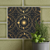 Gold Celestial Sun Moon Phases Geometric Pattern Tegeltje
