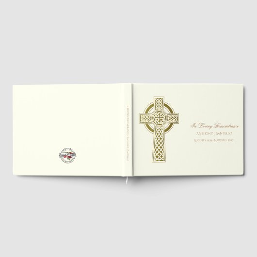 Gold Celtic Cross Irish Memorial Funeral Gastenboek (Volledig)