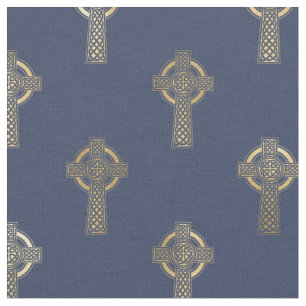 Gold Celtic Cross op Navy Blue Stof