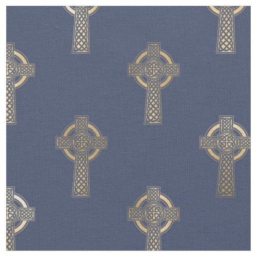 Gold Celtic Cross op Navy Blue Stof (Close Up)