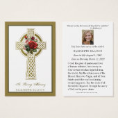 Gold Celtic Cross Rozen Funeral Prayer Kaart (Voorkant /achterkant)