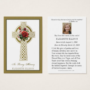 Gold Celtic Cross Rozen Funeral Prayer Kaart