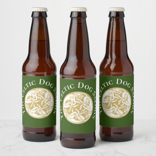 Gold Celtic Dog Trio Aangepaste Klassieke Ronde Bier Etiket (Flessen)