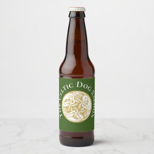 Gold Celtic Dog Trio Aangepaste Klassieke Ronde Bier Etiket (Voorkant)