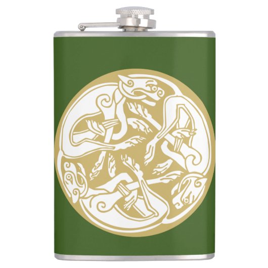 Gold Celtic Dog Trio Heupfles (Voorkant)