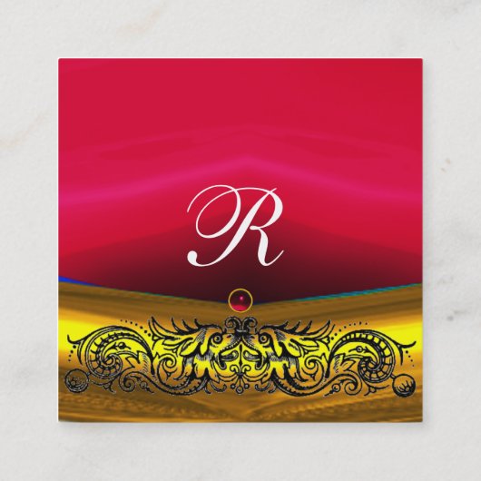 GOLD CELTIC DRAGONS ROOD RUBY GEMSTONE MONOGRAM VIERKANTE VISITEKAARTJE (Achterkant)