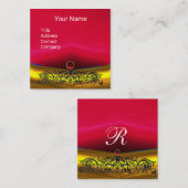 GOLD CELTIC DRAGONS ROOD RUBY GEMSTONE MONOGRAM VIERKANTE VISITEKAARTJE (Voorkant / Achterkant)