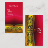 GOLD CELTIC DRAGONS ROOD RUBY GEMSTONE MONOGRAM VISITEKAARTJE (Voorkant / Achterkant)