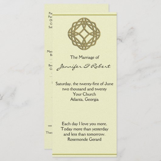 Gold Celtic Eternity Knot Wedding Program Programmakaart (Voorkant / Achterkant)