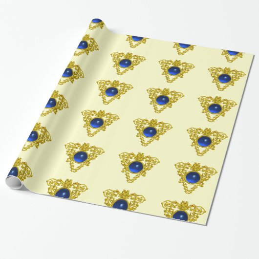 GOLD CELTIC HART, BLUE SAPPHIRE, Valentijnsdag Cadeaupapier (Uitgerold)