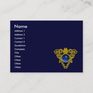 GOLD CELTIC HEART JEWEL BLUE SAPPHIRE GEMSTONE VISITEKAARTJE