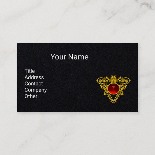 GOLD CELTIC HEART JEWEL MET RODE RUBY Black Visitekaartje (Voorkant)