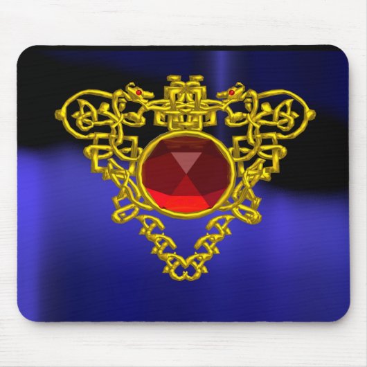 GOLD CELTIC HEART JEWEL MET RODE RUBY GEMSTONE MUISMAT (Voorkant)