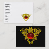 GOLD CELTIC HEART JEWEL MET RODE RUBY GEMSTONE VISITEKAARTJE (Voorkant / Achterkant)