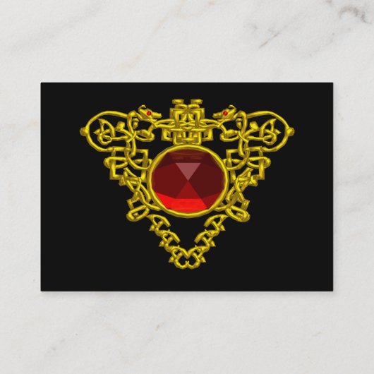 GOLD CELTIC HEART JEWEL MET RODE RUBY GEMSTONE VISITEKAARTJE (Achterkant)