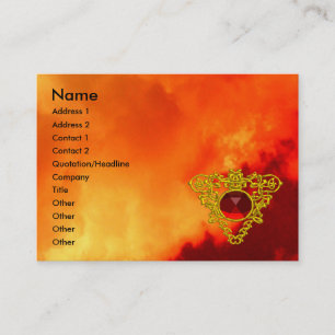 GOLD CELTIC HEART JEWEL, RUBY GEM Red Yellow Sky Visitekaartje