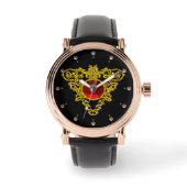 GOLD CELTIC HEART MET RODE RUBY, zwart Horloge (Voorkant)