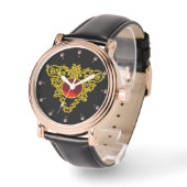 GOLD CELTIC HEART MET RODE RUBY, zwart Horloge (Hoek)