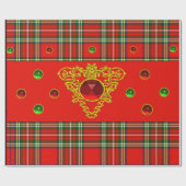 GOLD CELTIC HEART, RUBY, RED GREEN SCOTTISH TARTAN CADEAUPAPIER (Vlak)