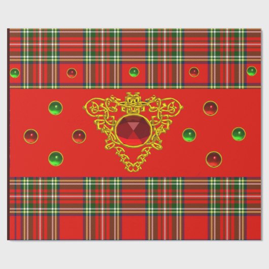 GOLD CELTIC HEART, RUBY, RED GREEN SCOTTISH TARTAN CADEAUPAPIER (Vlak)