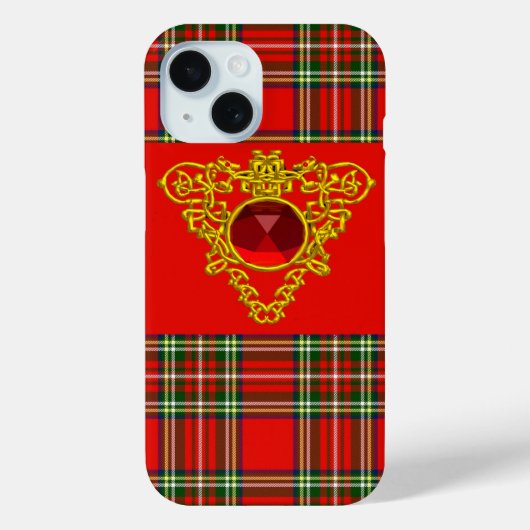 GOLD CELTIC HEART, RUBY, RED GREEN SCOTTISH TARTAN Case-Mate iPhone CASE (Achterkant)