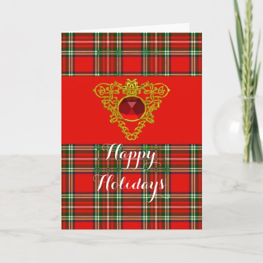 GOLD CELTIC HEART, RUBY, RED GREEN SCOTTISH TARTAN FEESTDAGEN KAART (Voorkant)