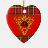 GOLD CELTIC HEART, RUBY, RED GREEN SCOTTISH TARTAN KERAMISCH ORNAMENT (Rechts)