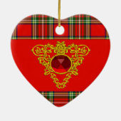 GOLD CELTIC HEART, RUBY, RED GREEN SCOTTISH TARTAN KERAMISCH ORNAMENT (Achterkant)