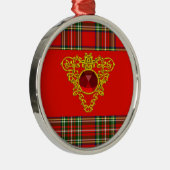GOLD CELTIC HEART, RUBY, RED GREEN SCOTTISH TARTAN METALEN ORNAMENT (Rechts)