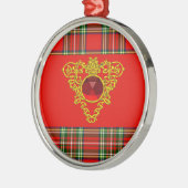 GOLD CELTIC HEART, RUBY, RED GREEN SCOTTISH TARTAN METALEN ORNAMENT (Links)