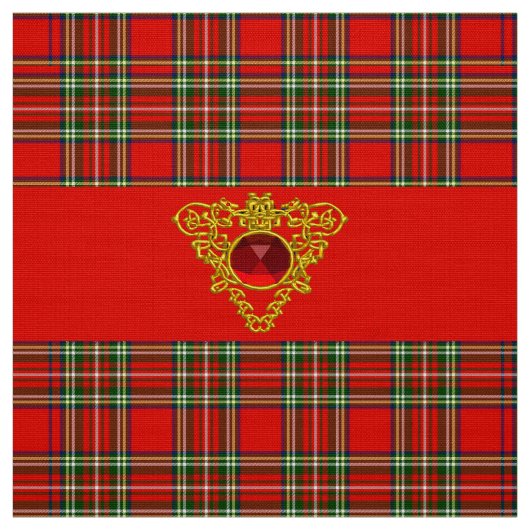 GOLD CELTIC HEART, RUBY, RED GREEN SCOTTISH TARTAN STOF (Swatch)