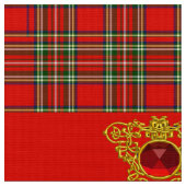 GOLD CELTIC HEART, RUBY, RED GREEN SCOTTISH TARTAN STOF (Close Up)