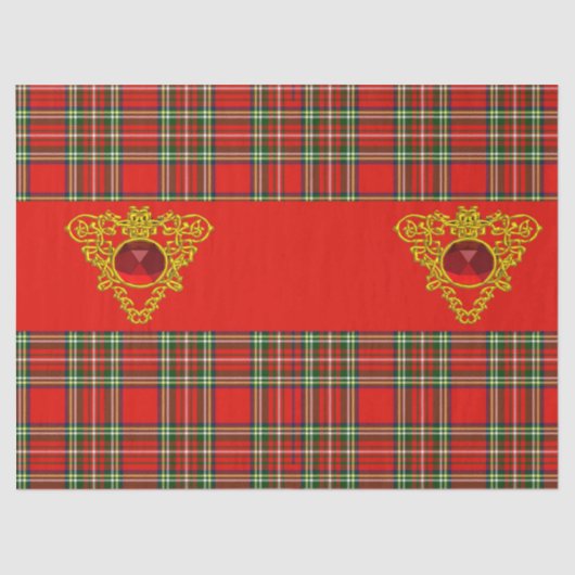 GOLD CELTIC HEART, RUBY, RED GREEN SCOTTISH TARTAN TISSUEPAPIER (Voorkant)